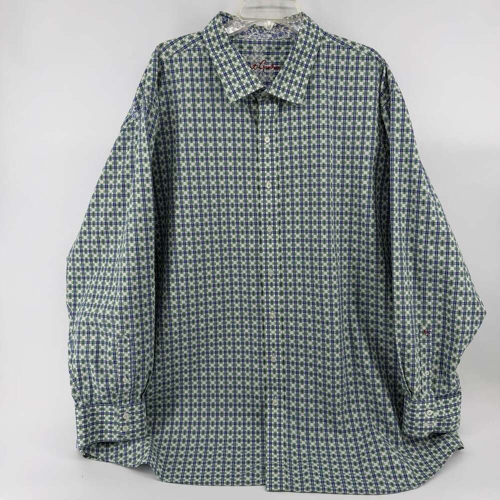 ROBERT GRAHAM Men’s 4XL Long Sleeve Sport Shirt Blue Green Multi Plaid Flip Cuff